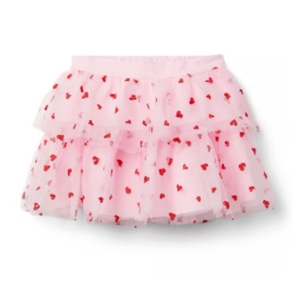 JANIE AND JACK Pink Tulle Elastic Waist Red Glitter Hearts Layered Skirt 2T - Picture 4 of 8